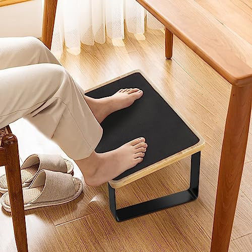 ModSavy Foot Rest for Under Desk at Work, New Upgrade Wooden with Metal Ergonomic Foot Stools with Non-Slip Rubber Stepping Surface, Office Footstools Under Desk Pressure Relief, Matte Black Thicken Footrest