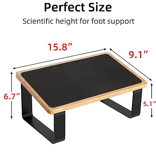 ModSavy Foot Rest for Under Desk at Work, New Upgrade Wooden with Metal Ergonomic Foot Stools with Non-Slip Rubber Stepping Surface, Office Footstools Under Desk Pressure Relief, Matte Black Thicken Footrest