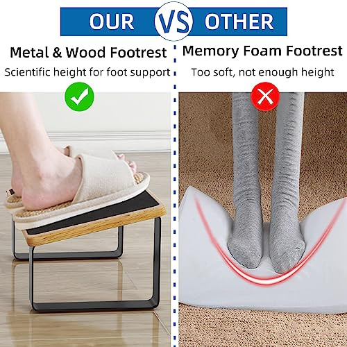 ModSavy Foot Rest for Under Desk at Work, New Upgrade Wooden with Metal Ergonomic Foot Stools with Non-Slip Rubber Stepping Surface, Office Footstools Under Desk Pressure Relief, Matte Black Thicken Footrest