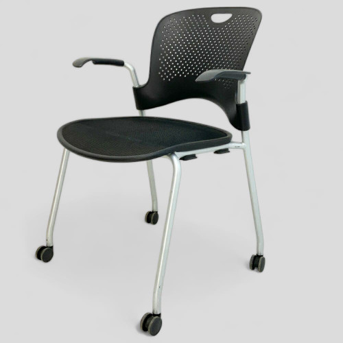 Herman Miller Caper Stacking Side Chair in Black / Silver Framer Molded Seat and Back