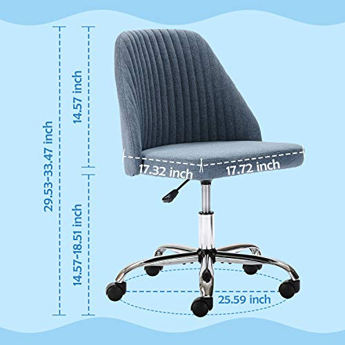 ModSavy Home Office Modern Linen Swivel Task Upholstered Fabric Desk Chair Armless with Wheels, Middle, Blue