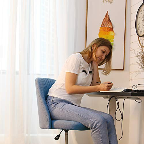 ModSavy Home Office Modern Linen Swivel Task Upholstered Fabric Desk Chair Armless with Wheels, Middle, Blue