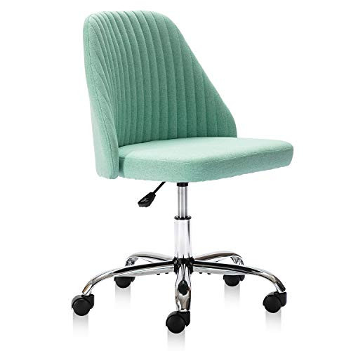 ModSavy Home Office Modern Linen Swivel Task Upholstered Fabric Desk Chair Armless with Wheels, Middle, Green