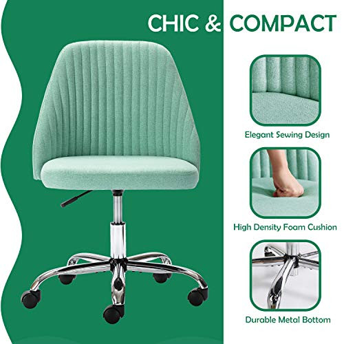 ModSavy Home Office Modern Linen Swivel Task Upholstered Fabric Desk Chair Armless with Wheels, Middle, Green