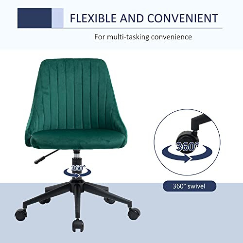 ModSavy Mid-Back Office Chair, Velvet Fabric Swivel Scallop Shape Computer Desk Chair for Home Office or Bedroom, Green