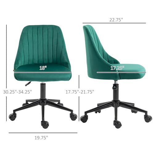 ModSavy Mid-Back Office Chair, Velvet Fabric Swivel Scallop Shape Computer Desk Chair for Home Office or Bedroom, Green