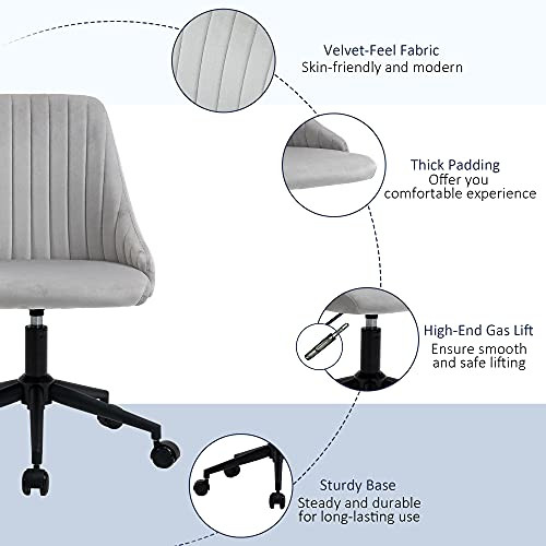 ModSavy Mid-Back Office Chair, Velvet Fabric Swivel Scallop Shape Computer Desk Chair for Home Office or Bedroom, Grey