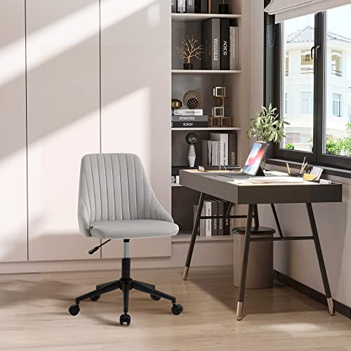 ModSavy Mid-Back Office Chair, Velvet Fabric Swivel Scallop Shape Computer Desk Chair for Home Office or Bedroom, Grey