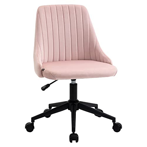 ModSavy Mid-Back Office Chair, Velvet Fabric Swivel Scallop Shape Computer Desk Chair for Home Office or Bedroom, Pink