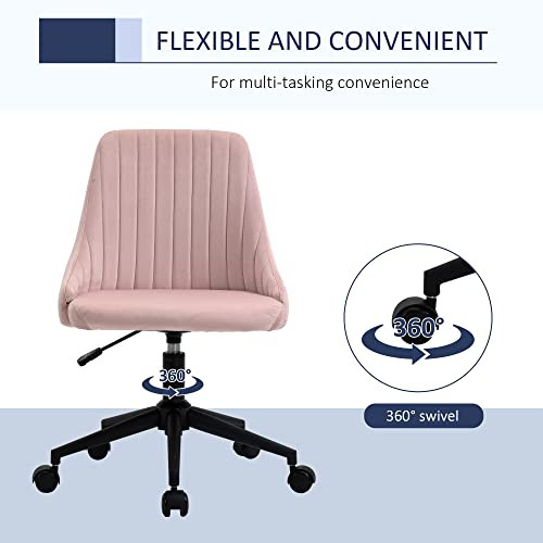 ModSavy Mid-Back Office Chair, Velvet Fabric Swivel Scallop Shape Computer Desk Chair for Home Office or Bedroom, Pink