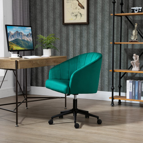 ModSavy Retro Mid-Back Swivel Fabric Computer Desk Chair Height Adjustable with Metal Base, Leisure Task Chair on Rolling Wheels for Home Office, Green