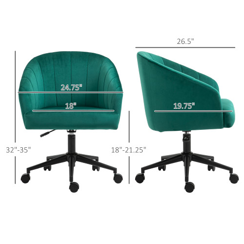 ModSavy Retro Mid-Back Swivel Fabric Computer Desk Chair Height Adjustable with Metal Base, Leisure Task Chair on Rolling Wheels for Home Office, Green