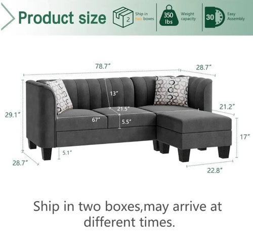 78.7'' Living Room Sofa Shintenchi Upgraded Convertible Sectional Sofa Couch 3 Seat L Shaped Sofa with High Armrest Linen Dark Gray Fabric by ModSavy 