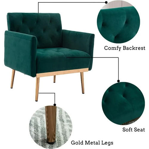 Spise Modern Tufted Single Sofa Armchair with Gold Metal Legs By ModSavy