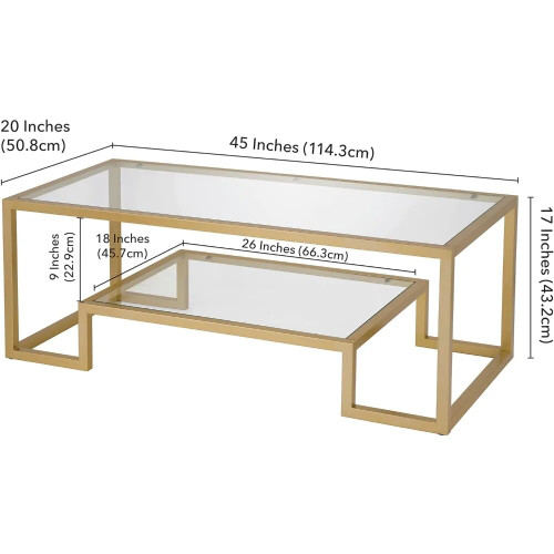 Lu Coffee Table 45” Wide Rectangular Coffee Table in Brass by ModSavy