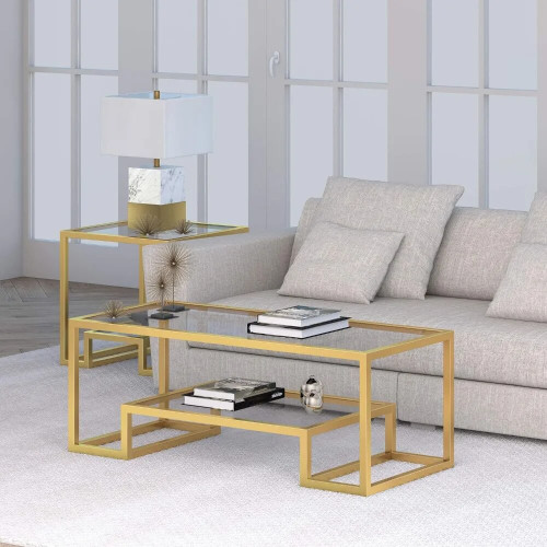 Lu Coffee Table 45” Wide Rectangular Coffee Table in Brass by ModSavy