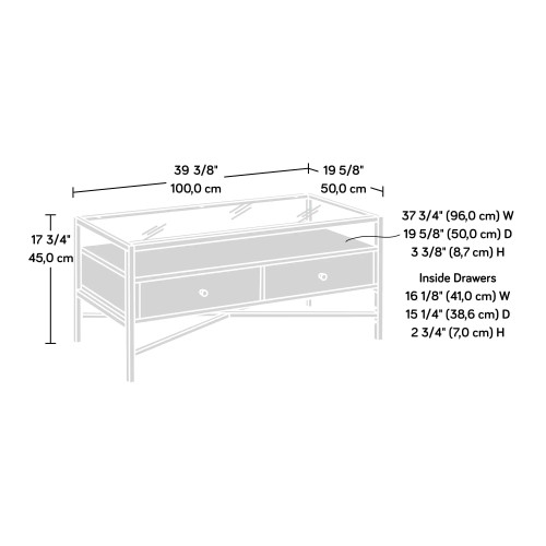 Hudi Glass Top Gold Metal Rectangular Coffee Table with Storage by ModSavy