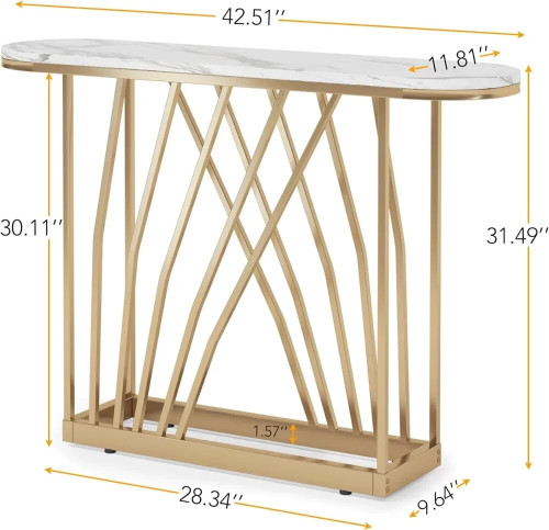 Bishilo Modern Console Table 43 in White Faux Marble by ModSavy