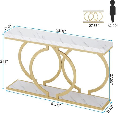 Mariso Gold Console Table 55 in Faux Marble Entryway Table by ModSavy