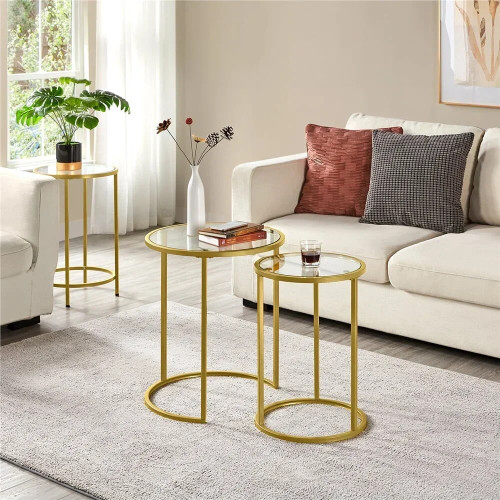 Anchani Round Iron Nesting Tables Gold/Clear Set of 2 End Tables by ModSavy