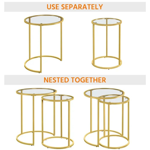 Anchani Round Iron Nesting Tables Gold/Clear Set of 2 End Tables by ModSavy