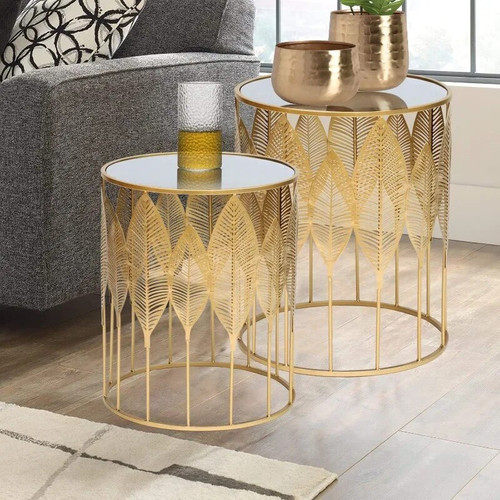 Vlao End Tables Set of 2 Gold Nesting Side Coffee Table by ModSavy