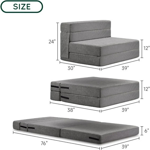 Spon Folding Sofa Bed 6 inch Foldable Mattress Convertible Sleeper Chair by ModSavy