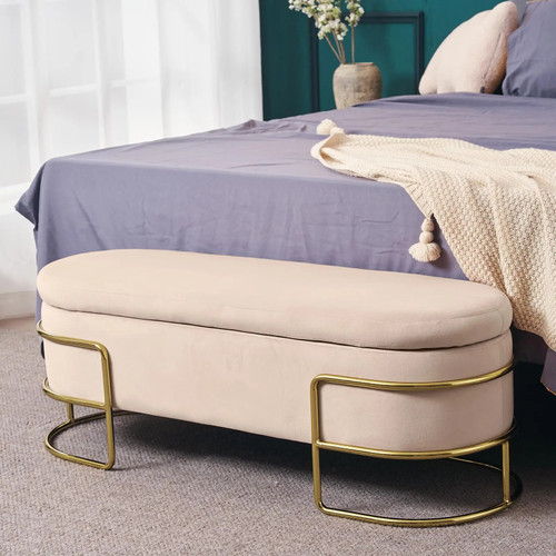 Morden Velvet Storage Ottoman Bench 48 Inch Oval Bench Bed Bench Footrest with Golden Legs for Bedroom Hallway Porch Shoe Stool AliExpress