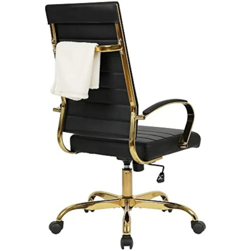 Sopada High Back Chair Gold Trim in Black Leather by ModSavy