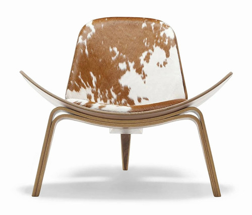 Wegner Style Three-Legged Shell Chair Cowhide by ModSavy