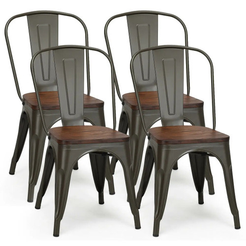 Set of 4 Style Metal Dining Side Chair Wood Seat Stackable Bistro Cafe by ModSavy