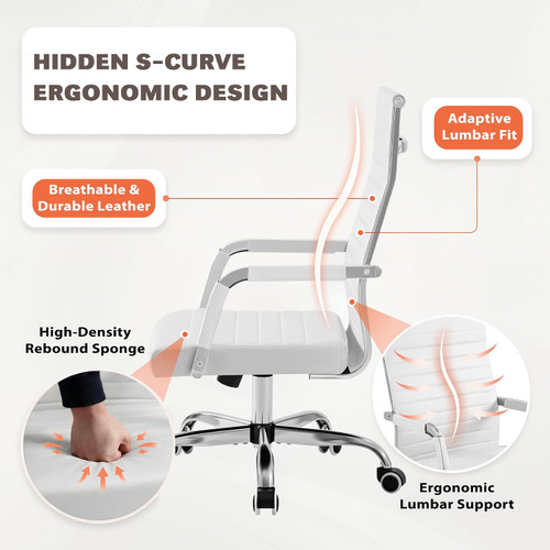 Modern Faux Leather Office Desk Chair with Mid-back for Home Office, White