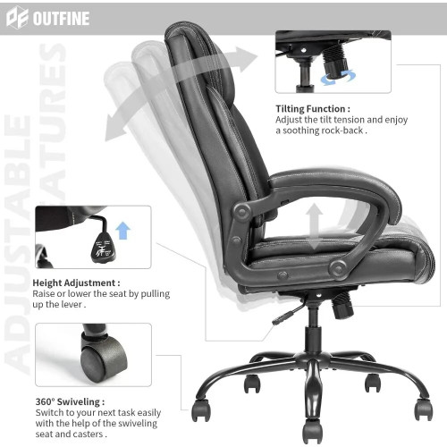 Humanspine Ergonomic Ergonomic Support Tilting Function Upholstered in Bonded Leather Black