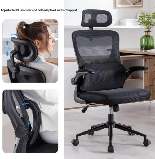 Office Chair Height-Adjustable Ergonomic Desk Chair with Lumbar Support, Breathable Mesh Computer Chair High Back Swivel Task 