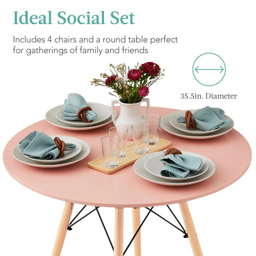 5-Piece Dining Set, Compact Mid-Century Modern Table & Chair Set for Home In Pink