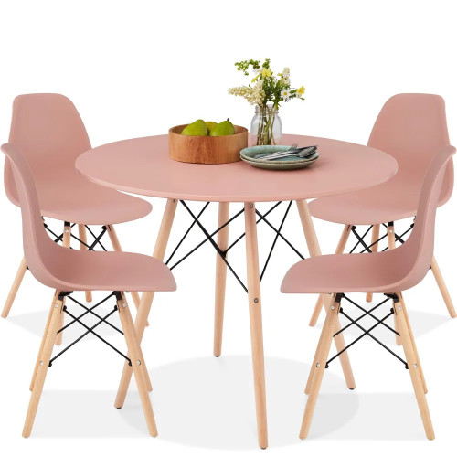 5-Piece Dining Set, Compact Mid-Century Modern Table & Chair Set for Home In Pink