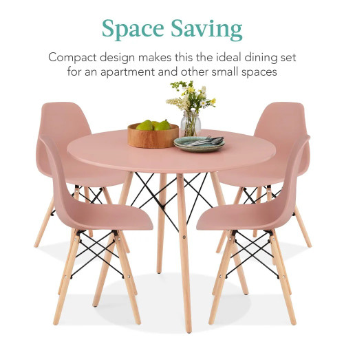 5-Piece Dining Set, Compact Mid-Century Modern Table & Chair Set for Home In Pink