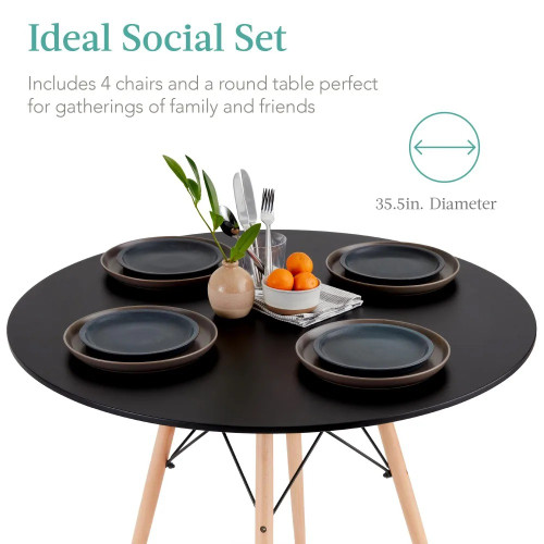 5-Piece Dining Set, Compact Mid-Century Modern Table & Chair Set for Home In Black