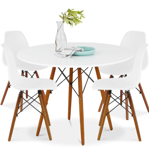 5-Piece Dining Set, Compact Mid-Century Modern Table & Chair Set for Home In White