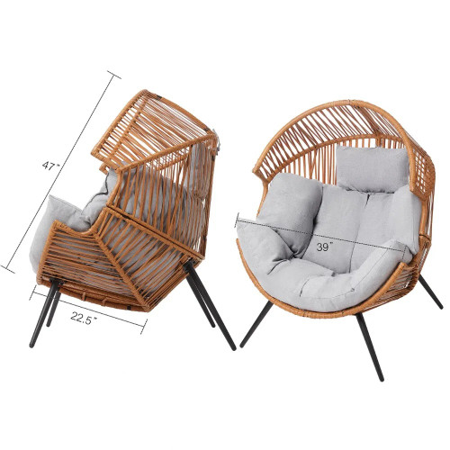 Outdoor & Indoor Egg Chair PE Rope Open Weave Egg Chair with Stand Lounge Chair for Front Porch