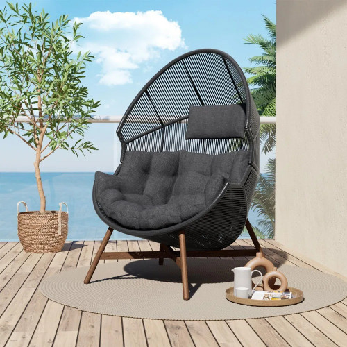 Wicker Egg Chair, Outdoor & Indoor Steel Wicker Nordic Oversized Egg Chairs with Cushion Backyard Back Porch