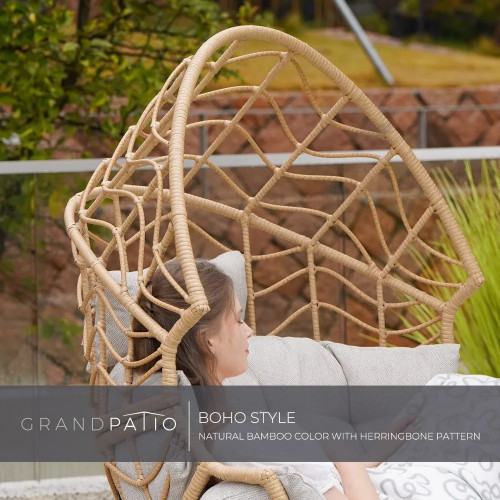 Wicker Egg Chair, Outdoor & Indoor Steel Wicker Nordic Oversized Egg Chairs with Cushion Backyard Back Porch Natural