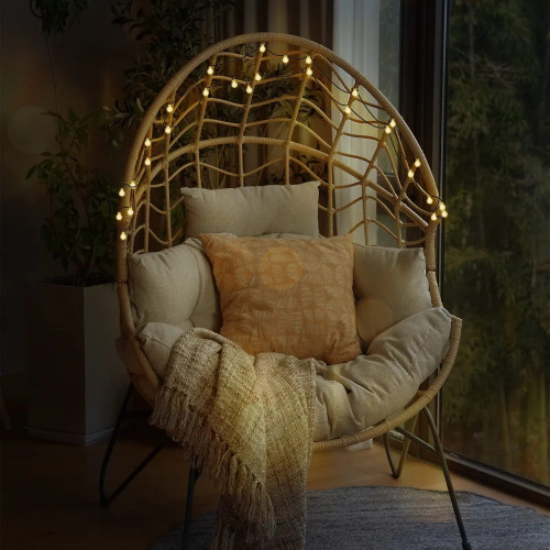 Wicker Egg Chair, Outdoor & Indoor Steel Wicker Nordic Oversized Egg Chairs with Cushion Backyard Back Porch Natural