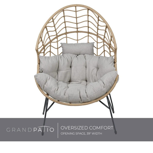 Wicker Egg Chair, Outdoor & Indoor Steel Wicker Nordic Oversized Egg Chairs with Cushion Backyard Back Porch Natural