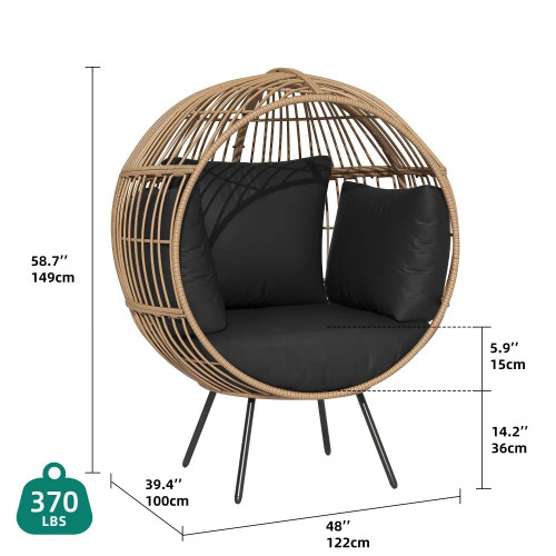 Egg Chair Wicker Outdoor Indoor, Oversized Lounger with 370lbs Capacity Large Egg Chairs