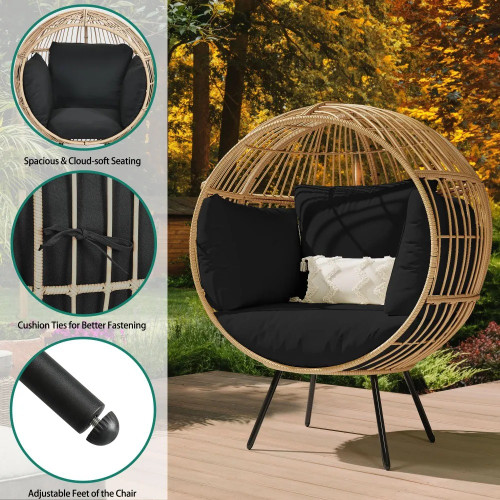 Egg Chair Wicker Outdoor Indoor, Oversized Lounger with 370lbs Capacity Large Egg Chairs