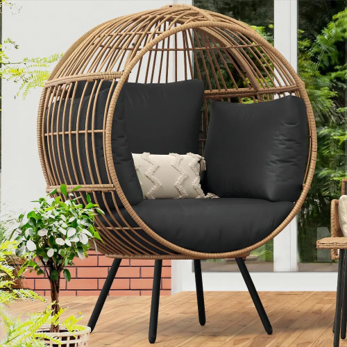 Egg Chair Wicker Outdoor Indoor, Oversized Lounger with 370lbs Capacity Large Egg Chairs
