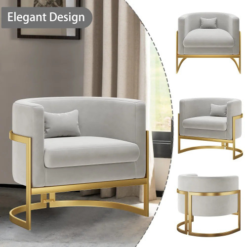 Modern Velvet Barrel Accent Chair Living Room Chairs, Upholstered Armchair Lounge Chair Mid Century Tub Bucket Club Chair