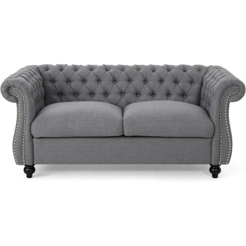New Traditional Chesterfield Loveseat Sofa, Gray
