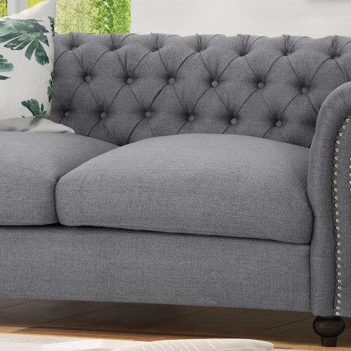 Traditional Chesterfield Loveseat Sofa, Gray
